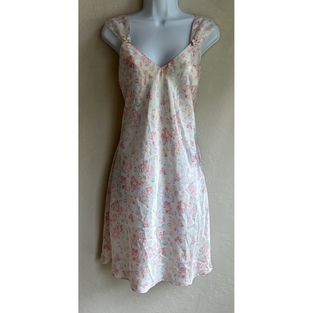 Vintage Go Softly Floral Satin Slip Dress M Dainty Coquette Princess Pastel Bow